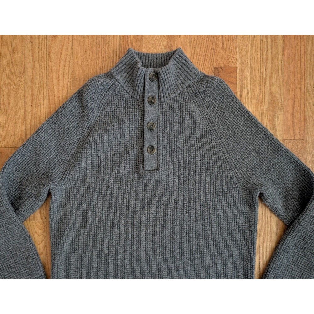 Banana Republic Sweater Mens Large Italian Yarn Waffle Knit Wool Henley Grey
